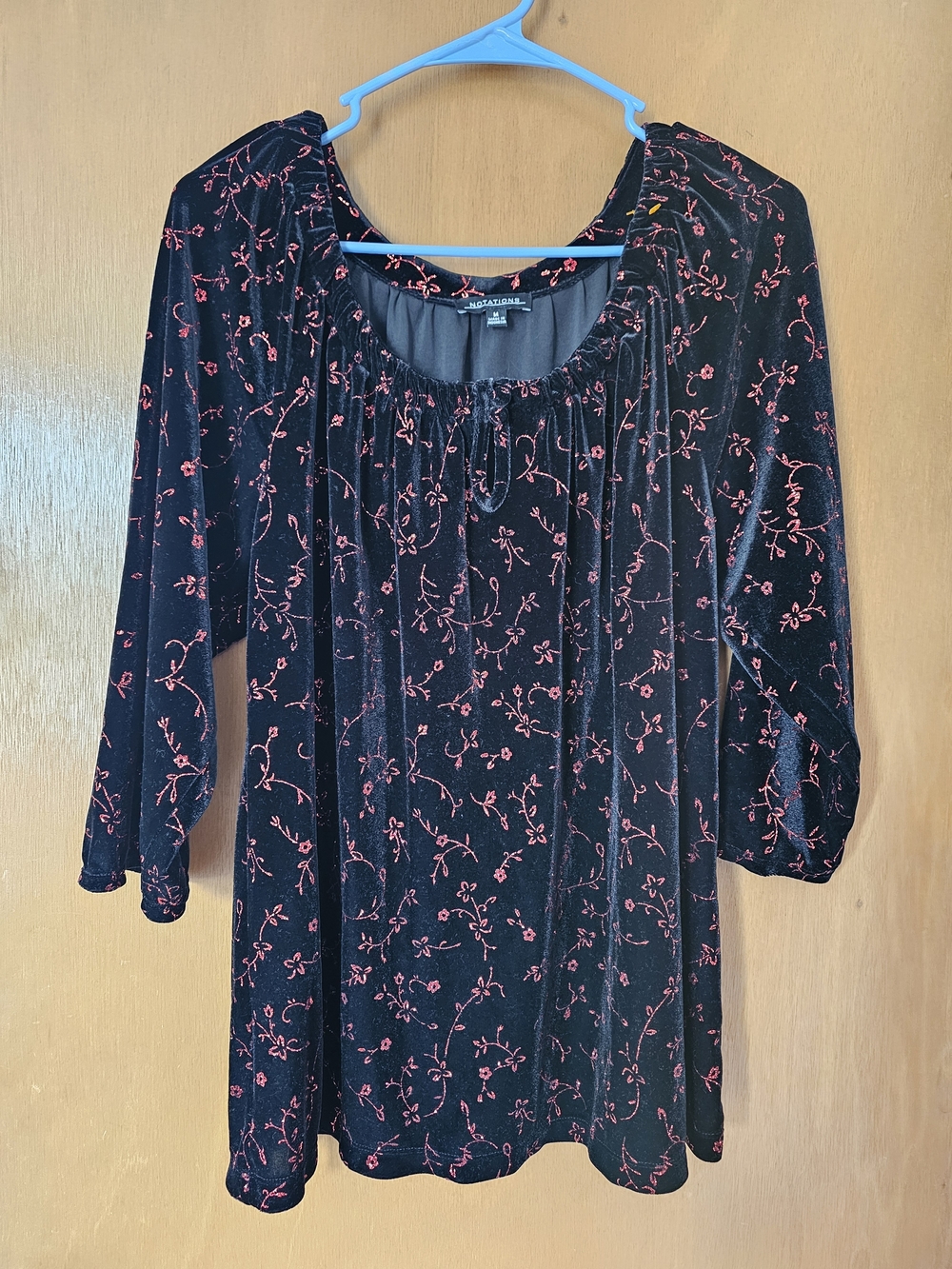 Whimsigoth Black Velvet Tunic with Red Vine Print